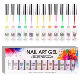 Nail Art Lacquers Beauty Salon 12 Colors Paint Gel Nails Set Soak off Painting Glow in Dark Gel Line Polish Kit - 12colors/set