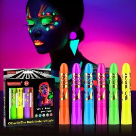 6 Pcs Glow In The Dark Face Body Paint, UV Black Light Glow Makeup Kit For Adult