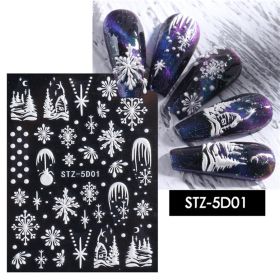 1 piece New nail stickers ins stereo 5D embossed Christmas snowflake French adhesive nail stickers - STZ-5D01