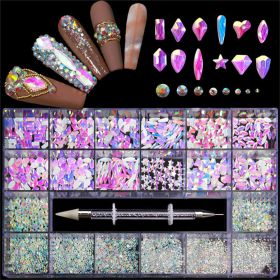 21 Grids a Box; Hot Sale 21 Grid Boxed Nail Diamond Flat Glass Shaped Diamond DIY Nail Rhinestone Nail Art Jewelry Set  - 11