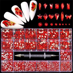 21 Grids a Box; Hot Sale 21 Grid Boxed Nail Diamond Flat Glass Shaped Diamond DIY Nail Rhinestone Nail Art Jewelry Set  - 07