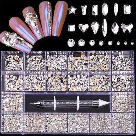 21 Grids a Box; Hot Sale 21 Grid Boxed Nail Diamond Flat Glass Shaped Diamond DIY Nail Rhinestone Nail Art Jewelry Set  - 03