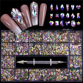 21 Grids a Box; Hot Sale 21 Grid Boxed Nail Diamond Flat Glass Shaped Diamond DIY Nail Rhinestone Nail Art Jewelry Set  - 02