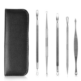 5 Pcs Blackhead Remover Kit Pimple Comedone Extractor Tool Set Stainless Steel - Black