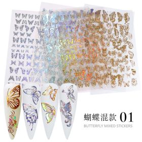 12pcs a bag New Nail Art Butterfly Sticker Bronzing 3D Colorful Butterfly Sticker Hollow Cute Full Sticker Nail Decoration Waterproof Sticker (Color: Butterfly mixed 1)